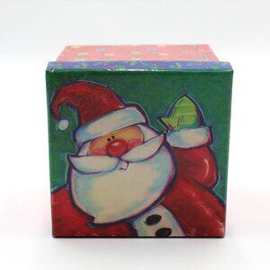 Vtg 2002 Lindy Bowman Co. Red Santa Claus Christmas Gift Storage Box 4x4x4 EUC